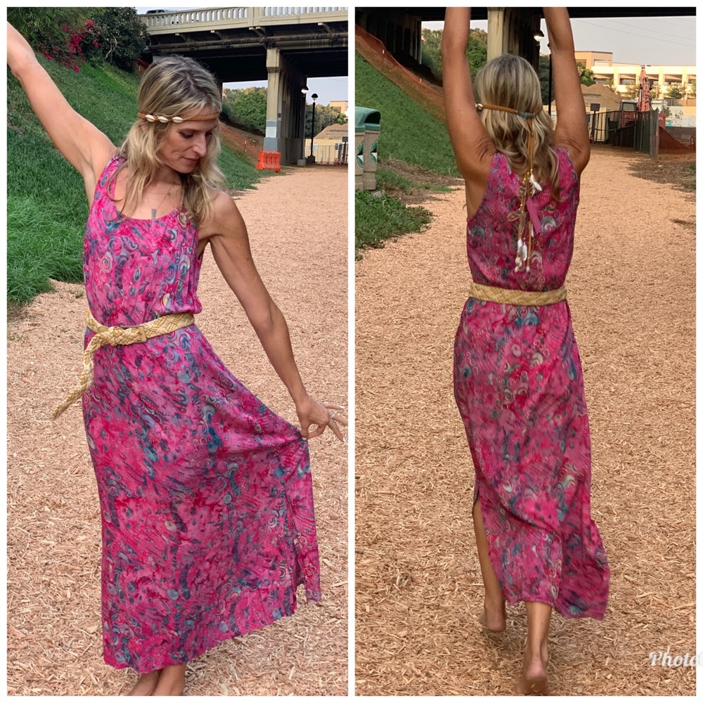 Vintage 80s boho hippie flowy maxi dress S
